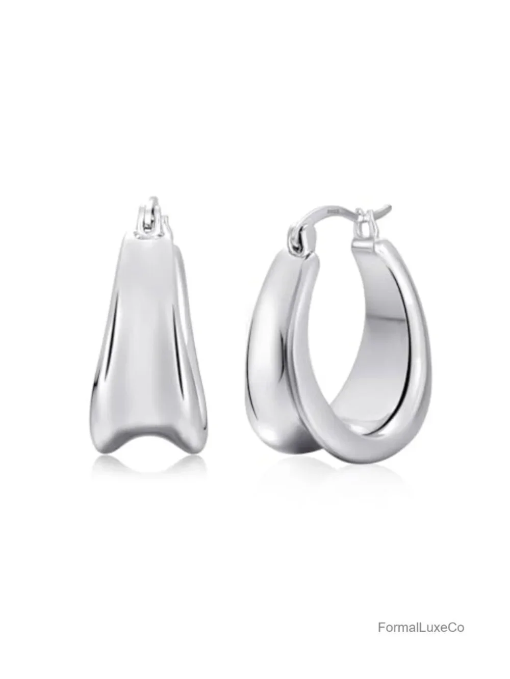 Chunky Hoop Earrings for Women, S925 Silver Posts, 18K Gold & White Gold Plated